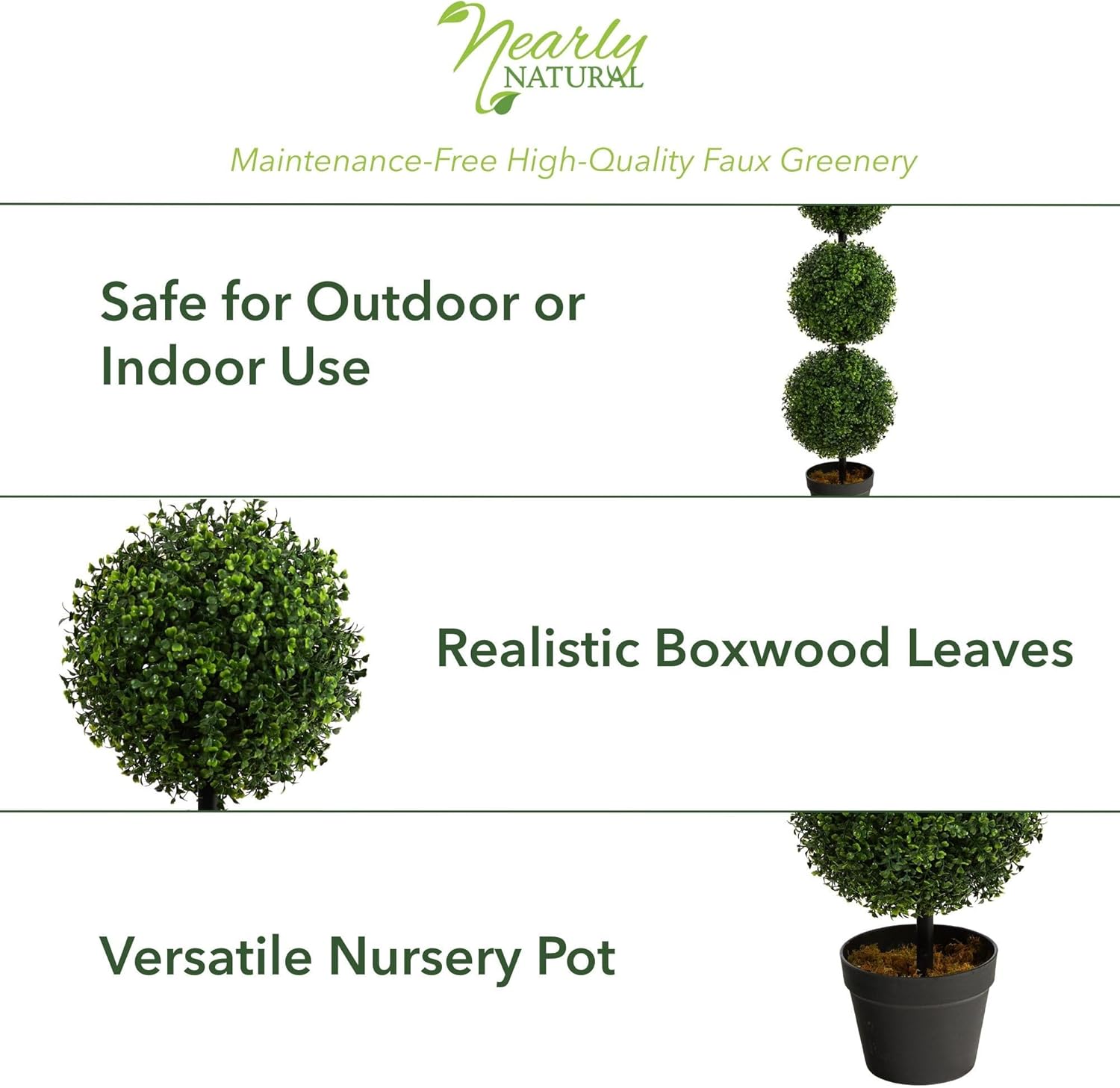 36" Artificial Boxwood Topiary Tree – Triple Ball Faux Plant Indoor/Outdoor