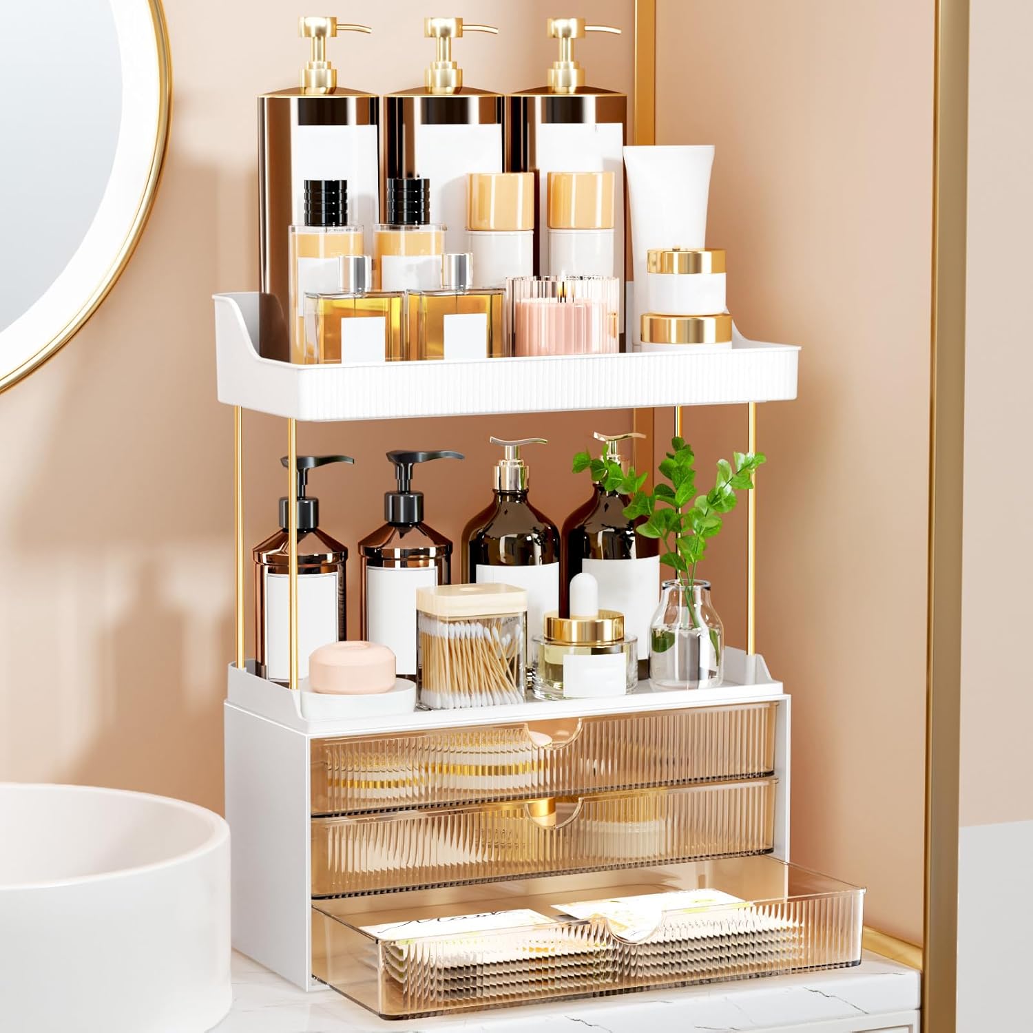 5 Tier Makeup Organizer with 3 Large Drawers – Vanity Storage for Skincare & Cosmetics