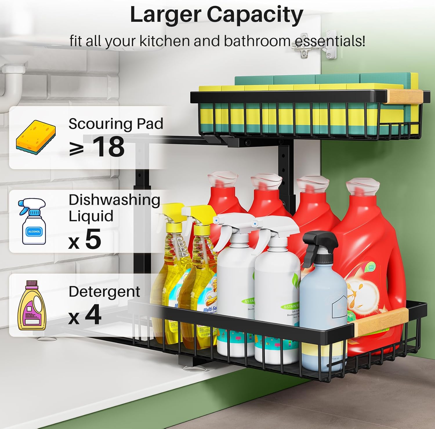 Under Sink Organizer – 2 Tier Pull-Out Sliding Metal Drawer Rack