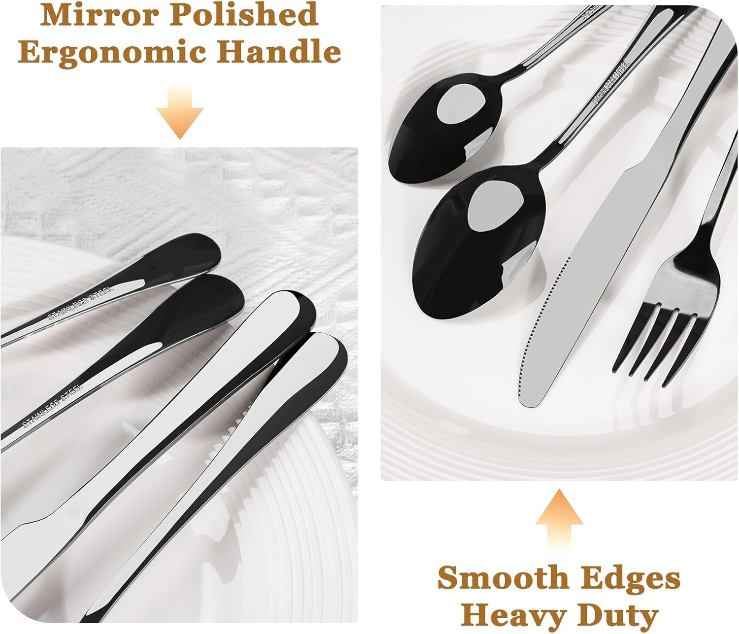24-Piece Stainless Steel Silverware Set for 4 – Black Cutlery with Steak Knives