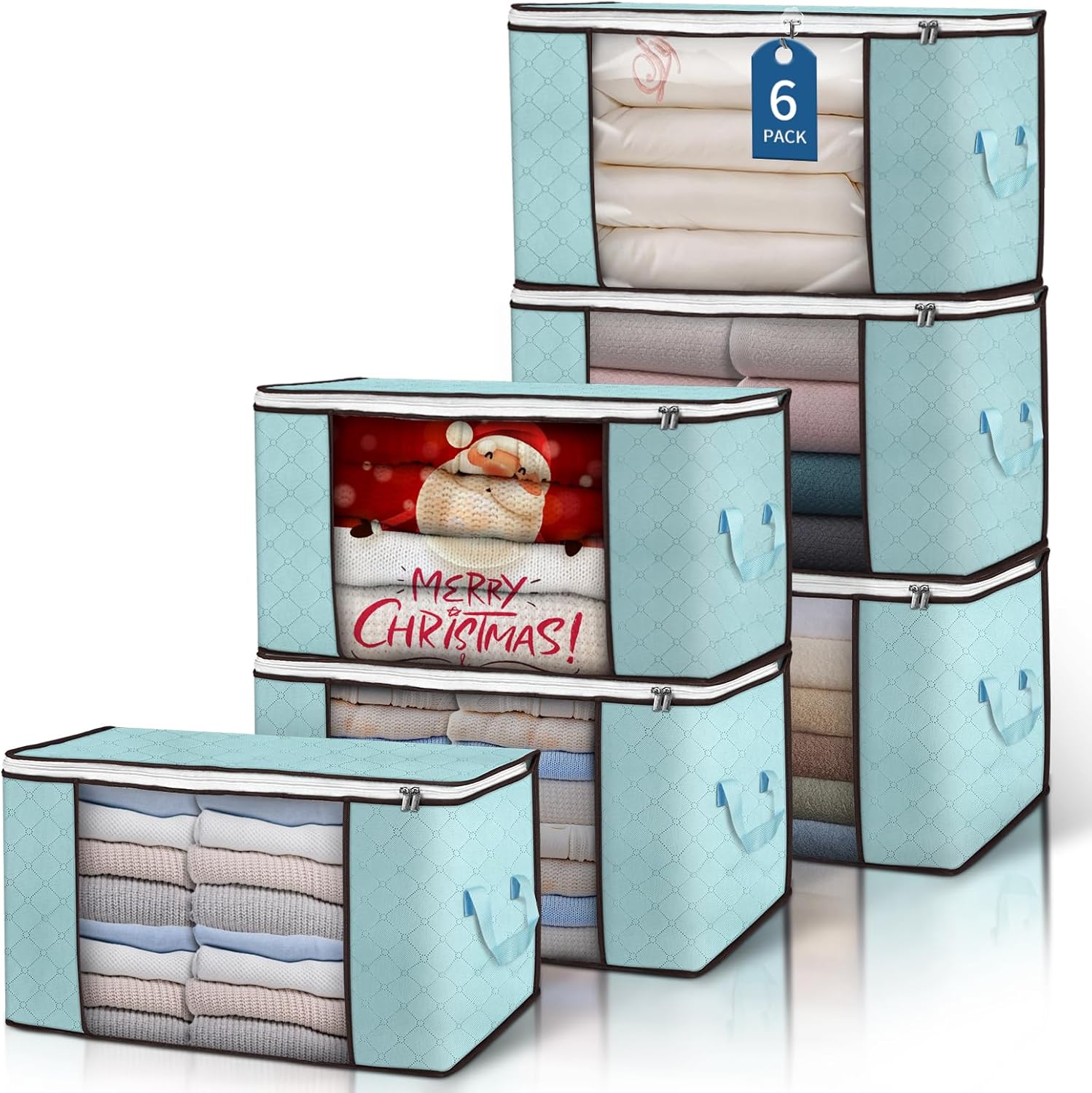90L Large Storage Bags 6 Pack – Foldable Clothes Storage Bins with Reinforced Handles