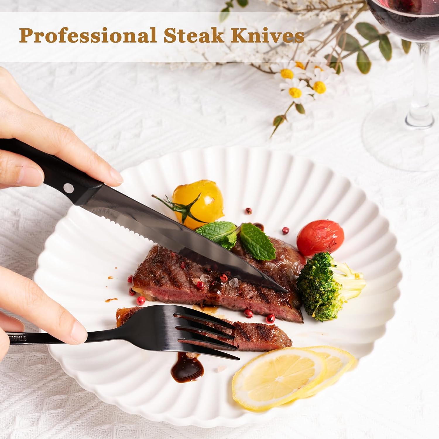 24-Piece Stainless Steel Silverware Set for 4 – Black Cutlery with Steak Knives