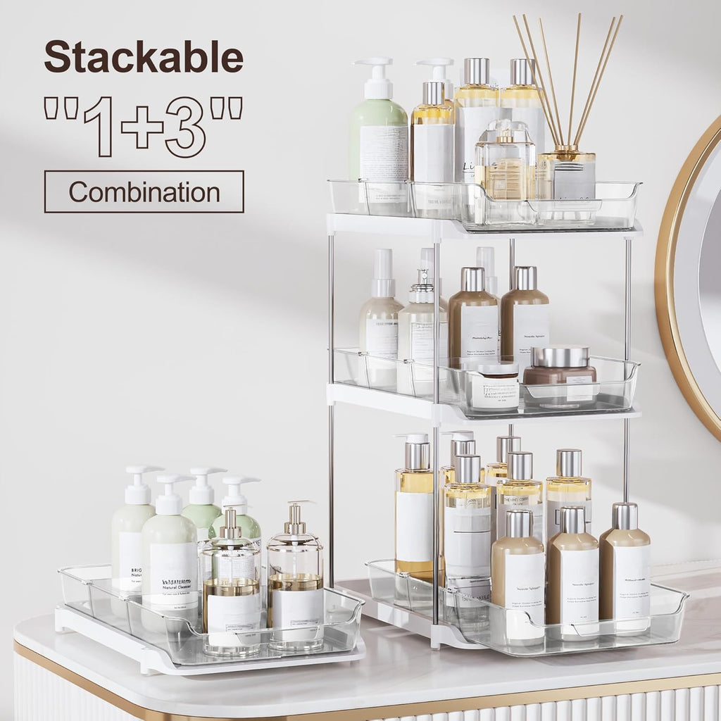 2 Tier Under Sink Organizer 2 Pack – Pull Out Bathroom & Kitchen Storage with Dividers