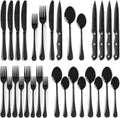 24-Piece Stainless Steel Silverware Set for 4 – Black Cutlery with Steak Knives