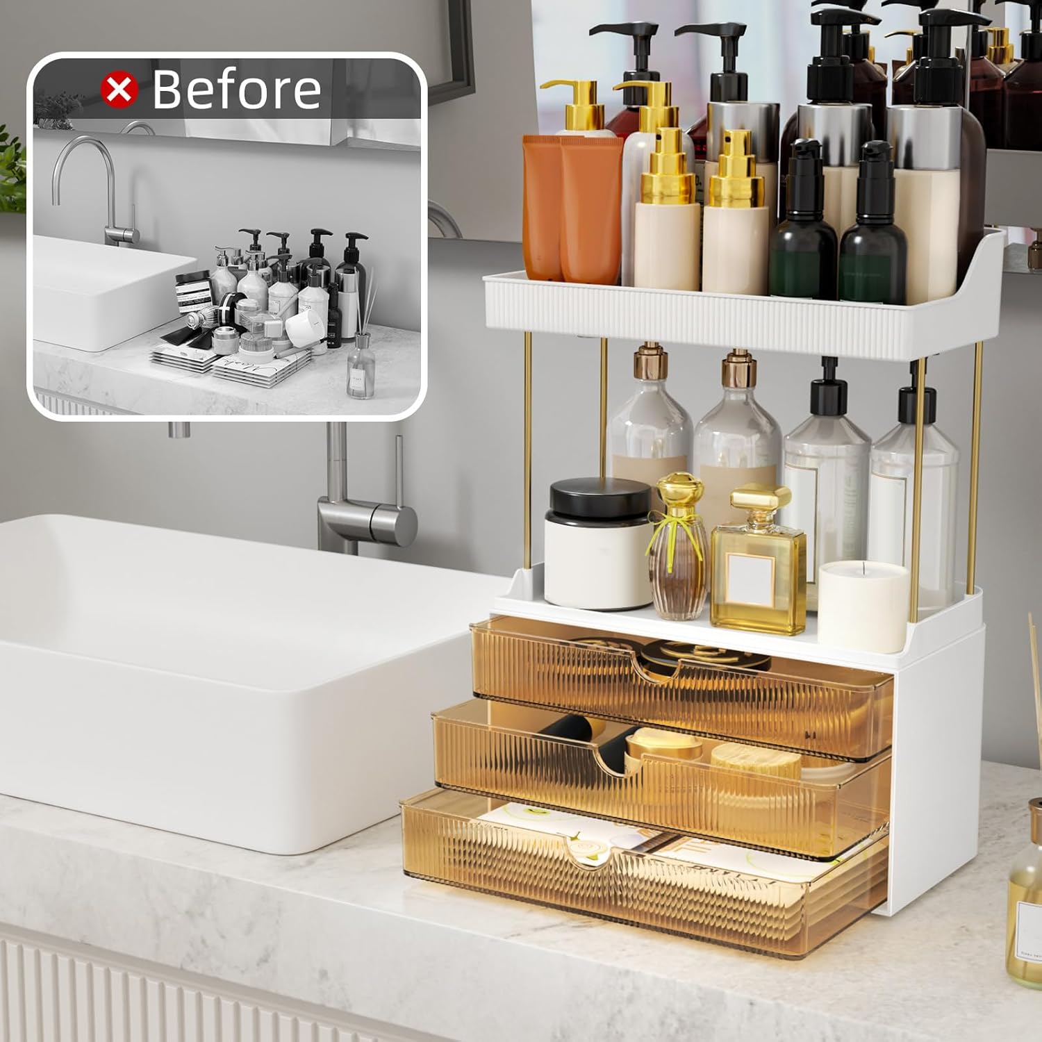 5 Tier Makeup Organizer with 3 Large Drawers – Vanity Storage for Skincare & Cosmetics