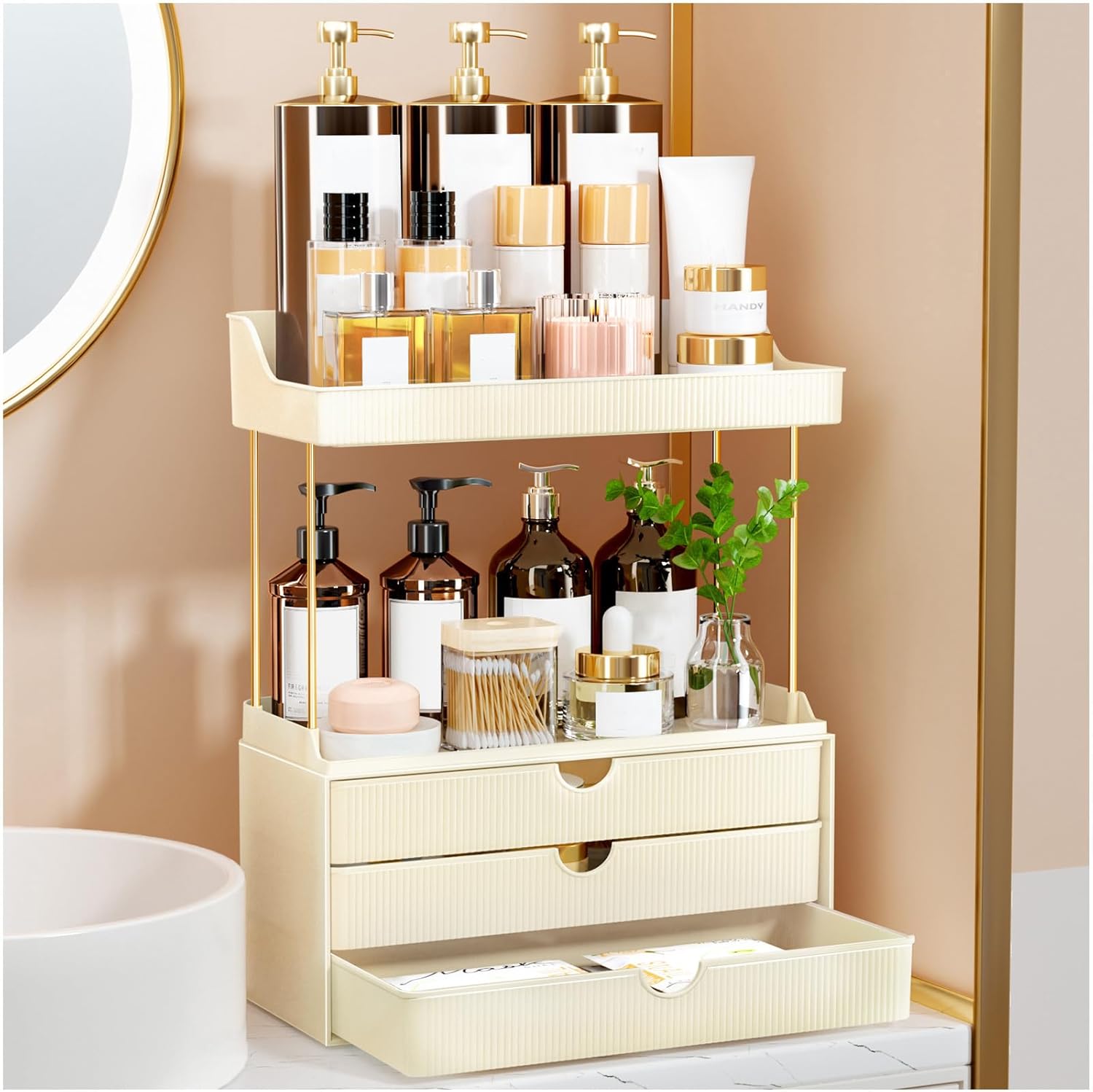5 Tier Makeup Organizer with 3 Large Drawers – Vanity Storage for Skincare & Cosmetics