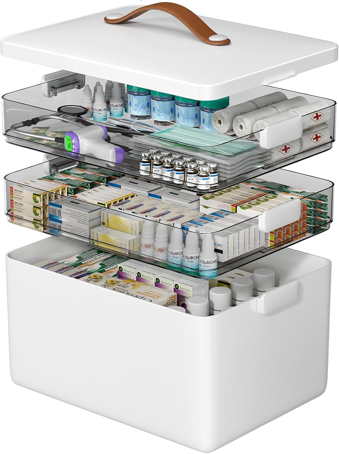 4-Tier XL Medicine Organizer – Portable First Aid Storage with Handle