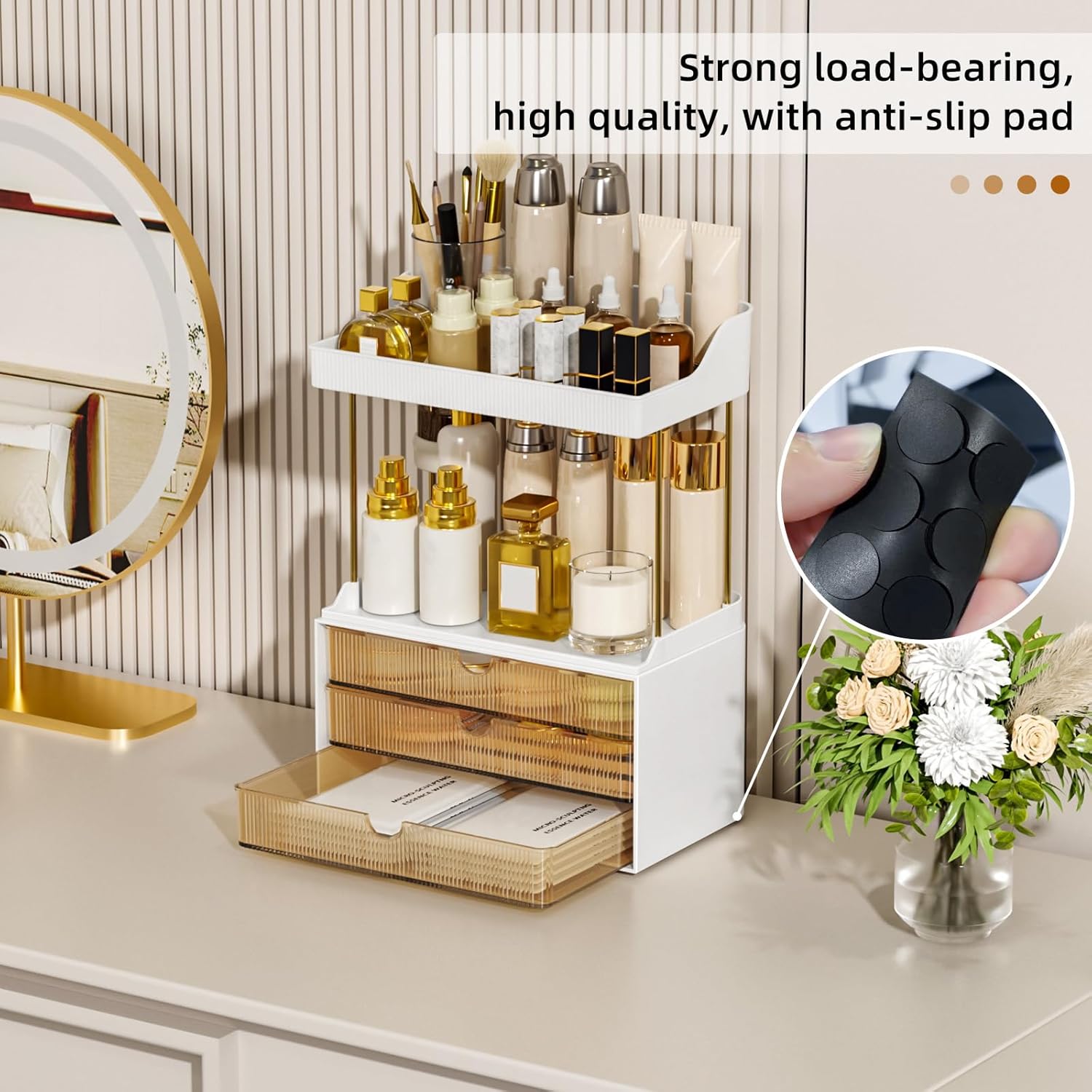 5 Tier Makeup Organizer with 3 Large Drawers – Vanity Storage for Skincare & Cosmetics