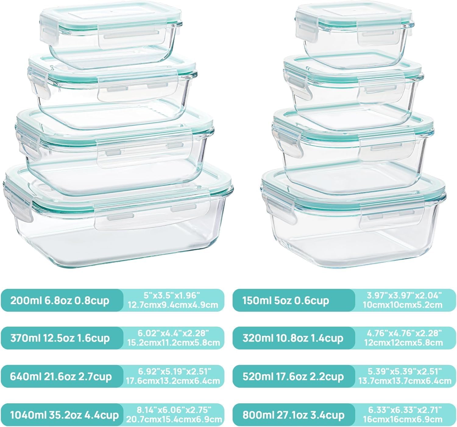 8 Pack Glass Food Storage Containers – Airtight Meal Prep Set