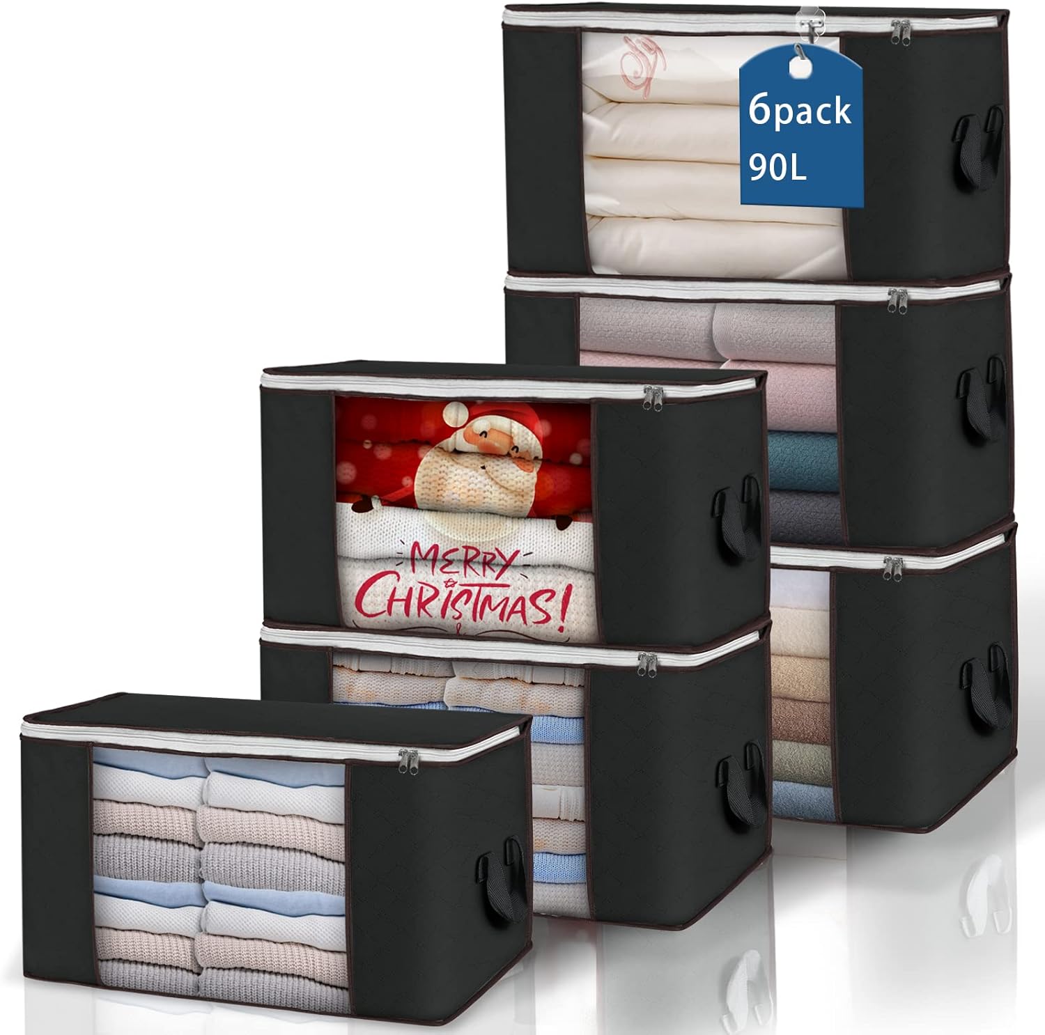 90L Large Storage Bags 6 Pack – Foldable Clothes Storage Bins with Reinforced Handles