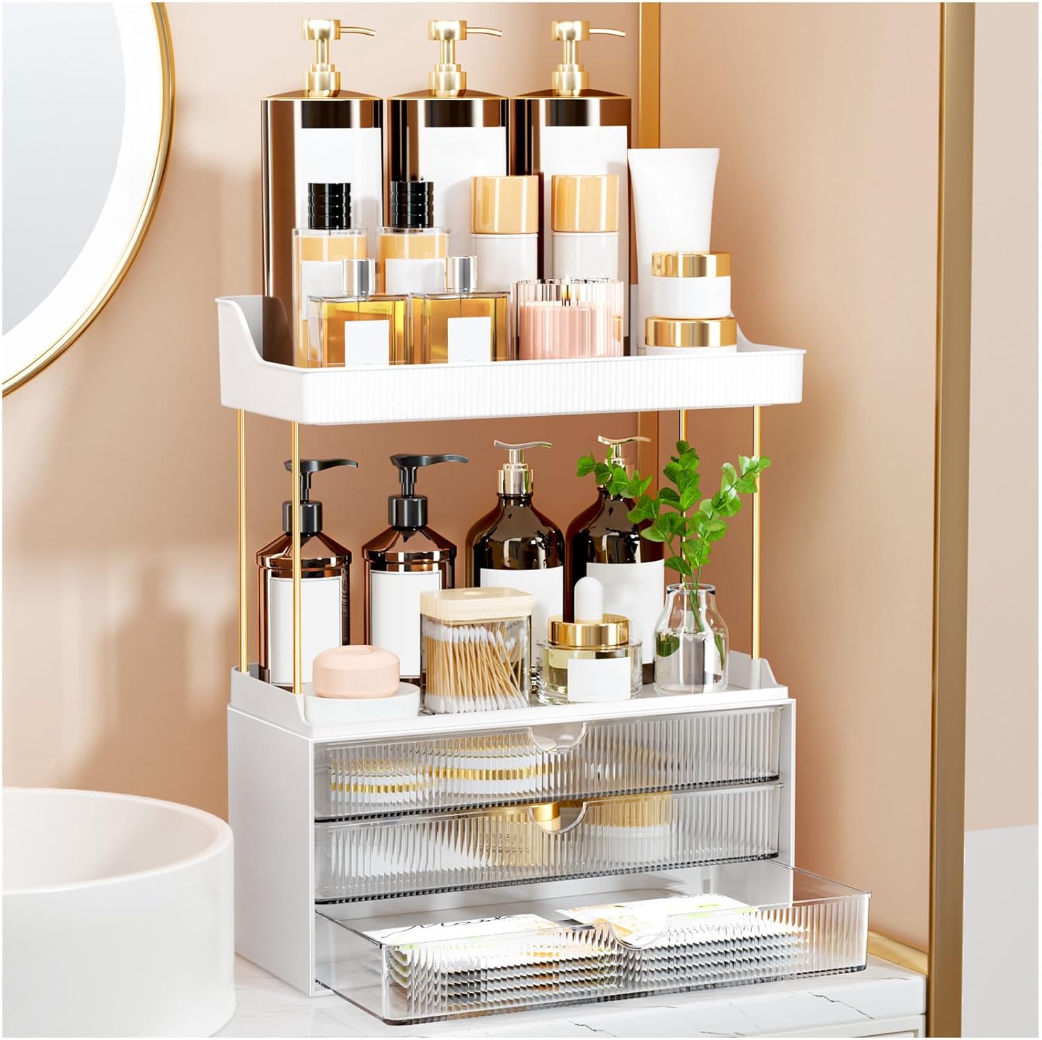 5 Tier Makeup Organizer with 3 Large Drawers – Vanity Storage for Skincare & Cosmetics