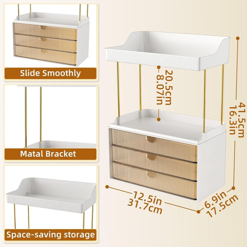 5 Tier Makeup Organizer with 3 Large Drawers – Vanity Storage for Skincare & Cosmetics