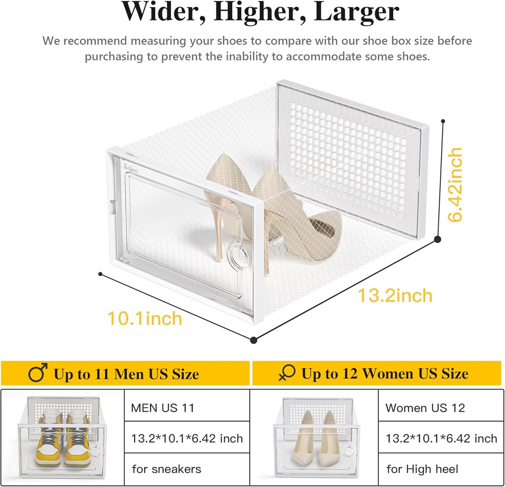 12 Pack X-Large Shoe Storage Boxes – Clear Stackable Sneaker Organizer