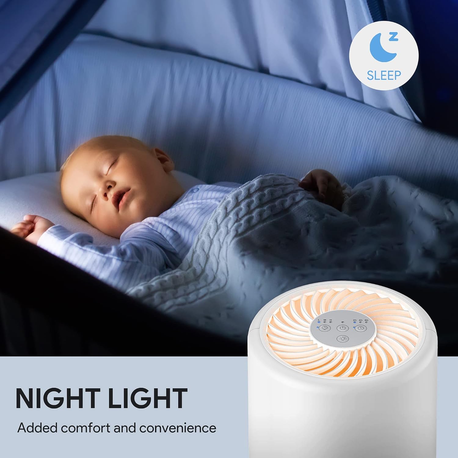 Air Purifier for Bedroom – H13 True HEPA Filter Quiet Air Cleaner with Night Light, Portable Air Purifier for Home, Office & Living Room