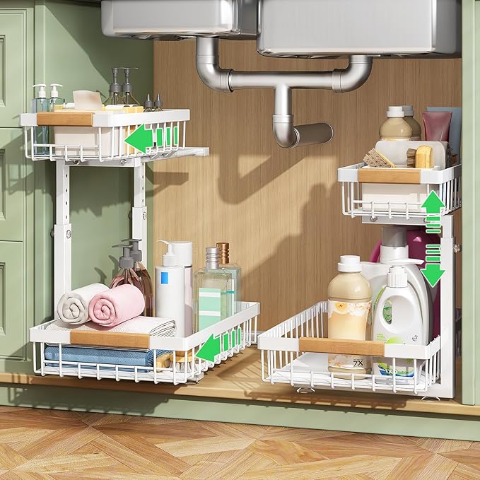 Under Sink Organizer – 2 Tier Pull-Out Sliding Metal Drawer Rack