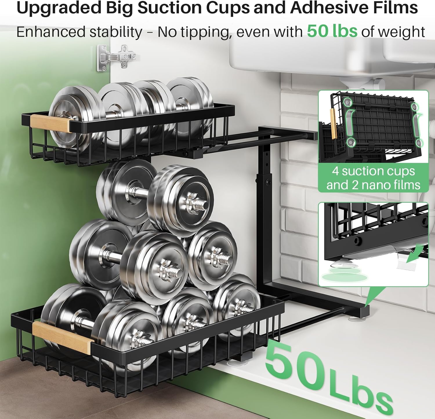 Under Sink Organizer – 2 Tier Pull-Out Sliding Metal Drawer Rack