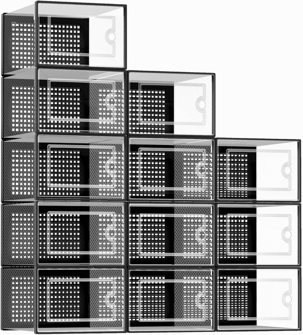12 Pack X-Large Shoe Storage Boxes – Clear Stackable Sneaker Organizer
