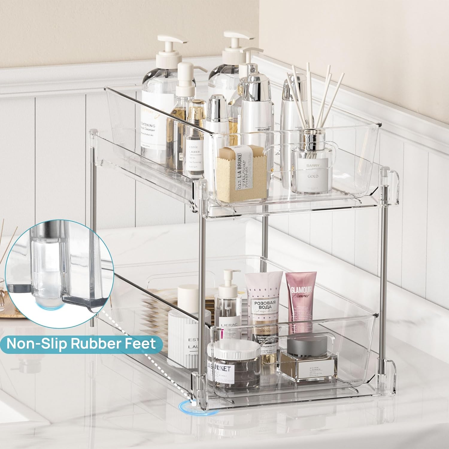 Declutter Your Space – Vtopmart 4 Pack 2 Tier Under Sink Organizer with Slide-Out Drawers