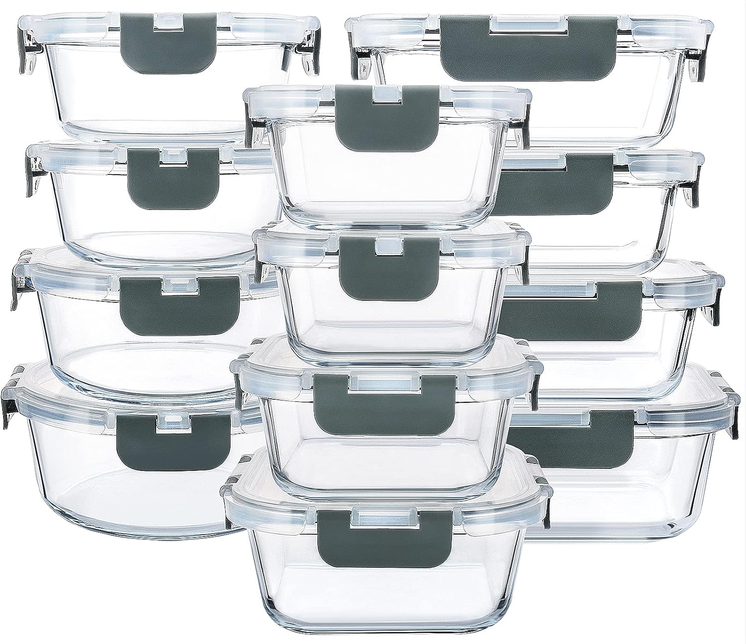 24-Piece Glass Food Storage Containers – Airtight Meal Prep Containers with Snap Lock Lids