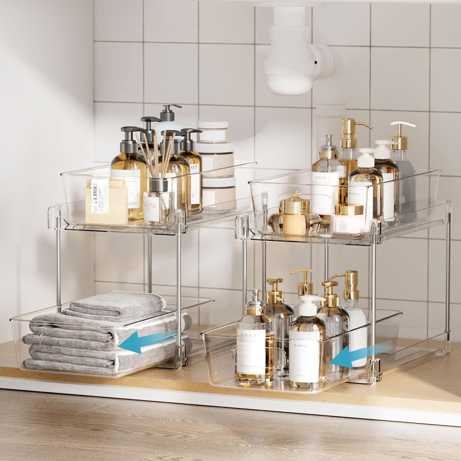 Declutter Your Space – Vtopmart 4 Pack 2 Tier Under Sink Organizer with Slide-Out Drawers