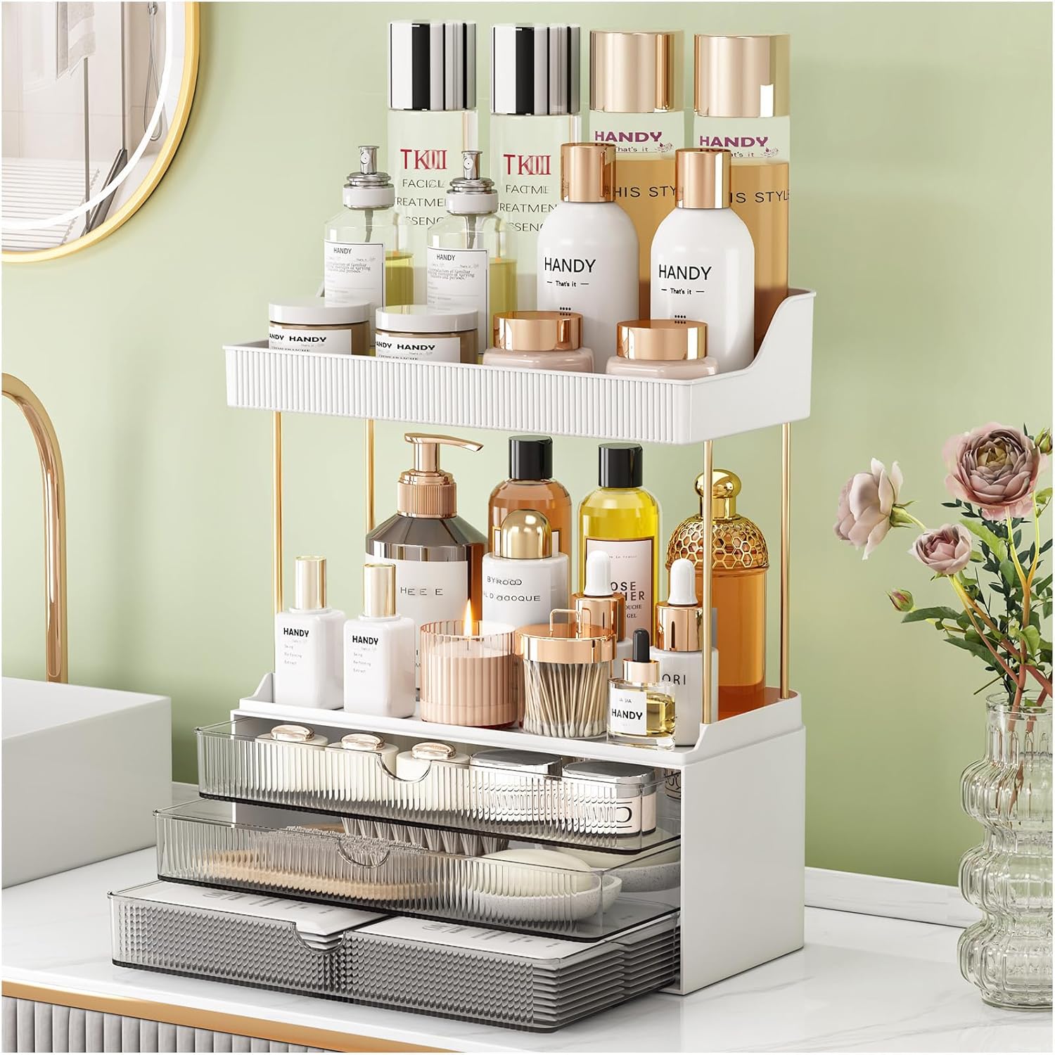 5 Tier Makeup Organizer with 3 Large Drawers – Vanity Storage for Skincare & Cosmetics
