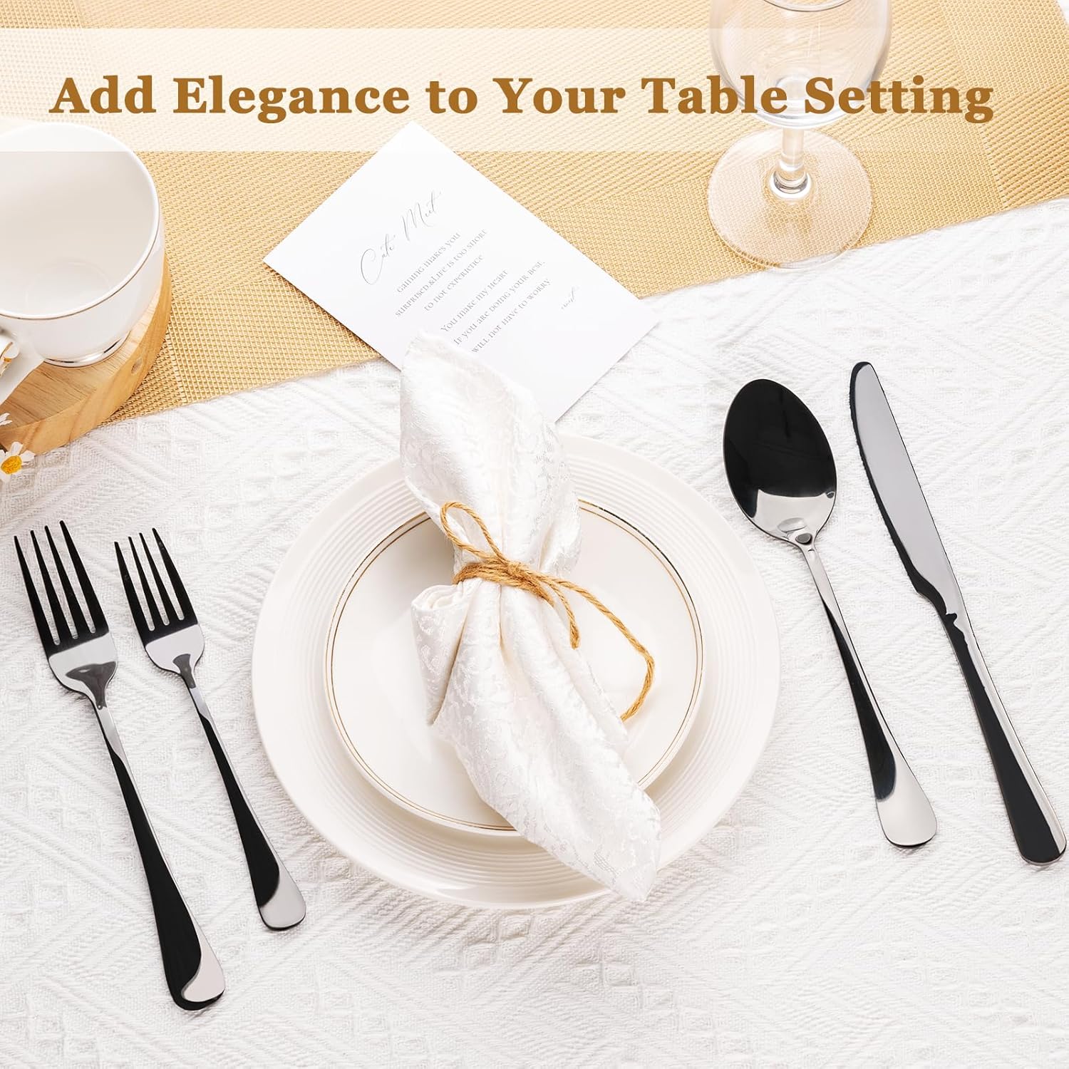 24-Piece Stainless Steel Silverware Set for 4 – Black Cutlery with Steak Knives