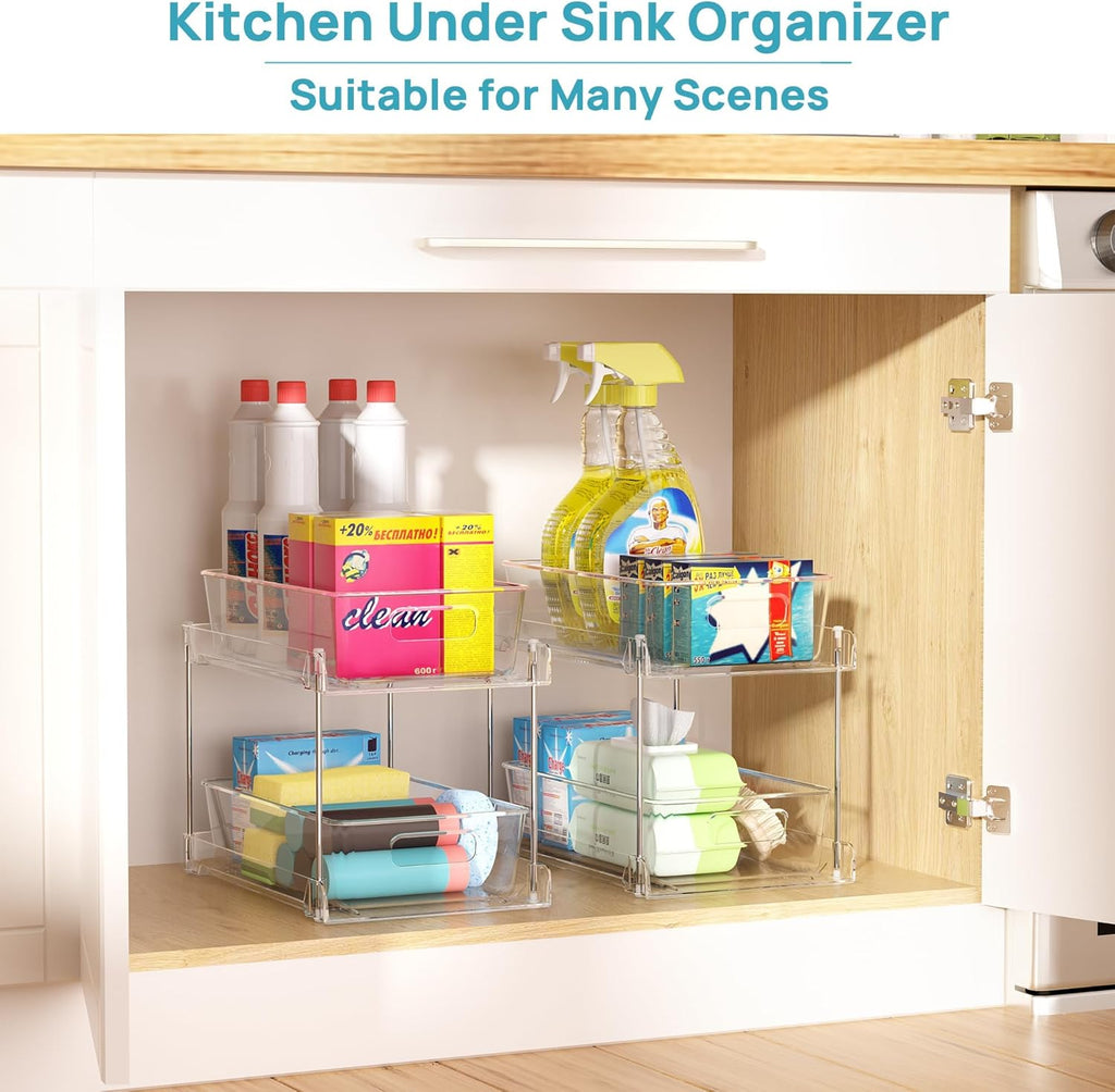 Declutter Your Space – Vtopmart 4 Pack 2 Tier Under Sink Organizer with Slide-Out Drawers
