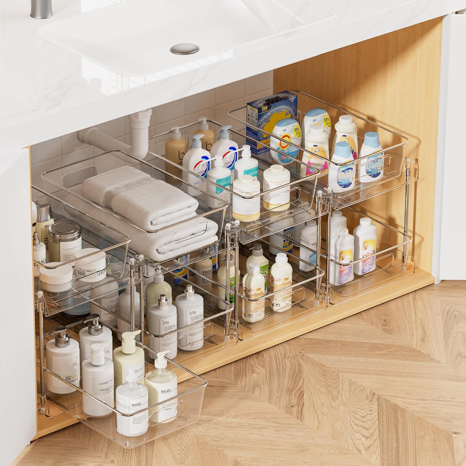 Declutter Your Space – Vtopmart 4 Pack 2 Tier Under Sink Organizer with Slide-Out Drawers