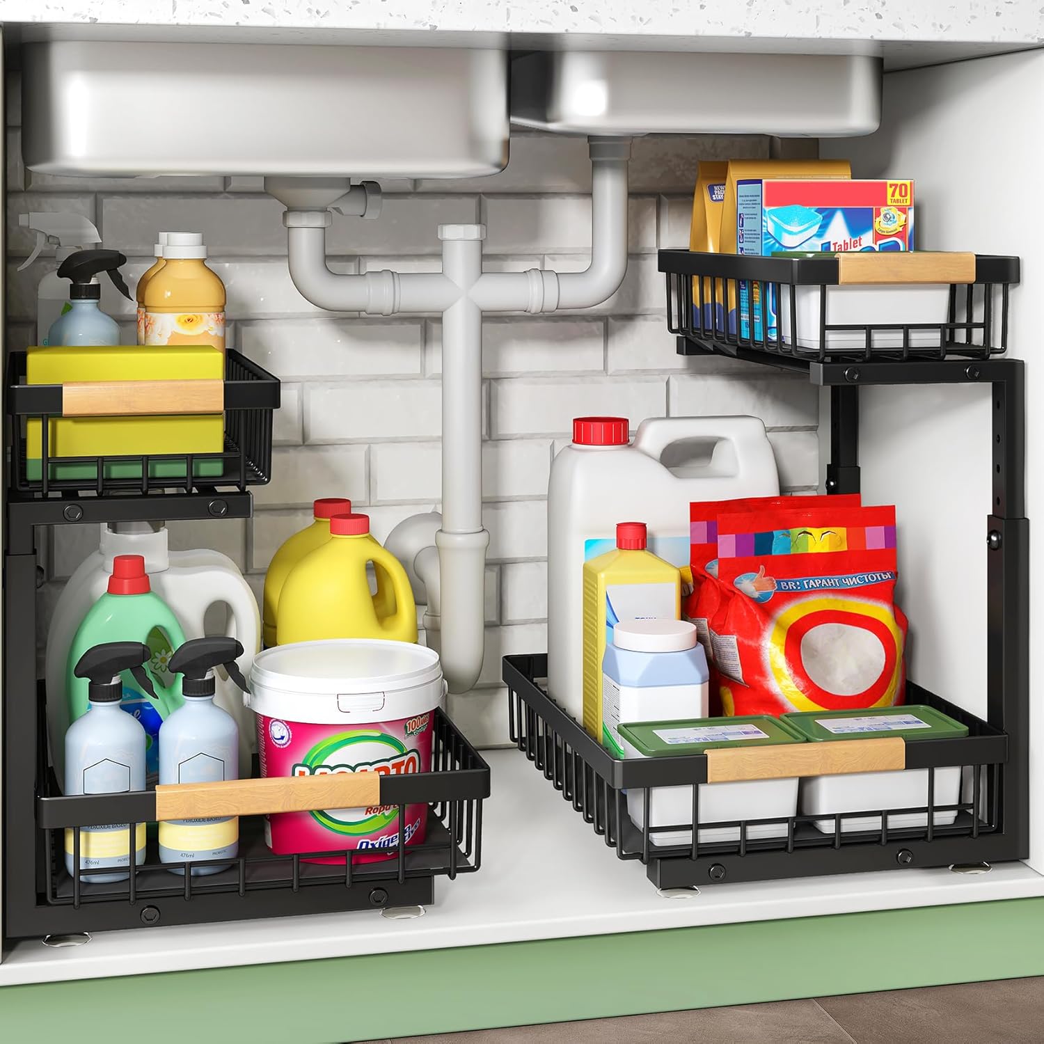 Under Sink Organizer – 2 Tier Pull-Out Sliding Metal Drawer Rack