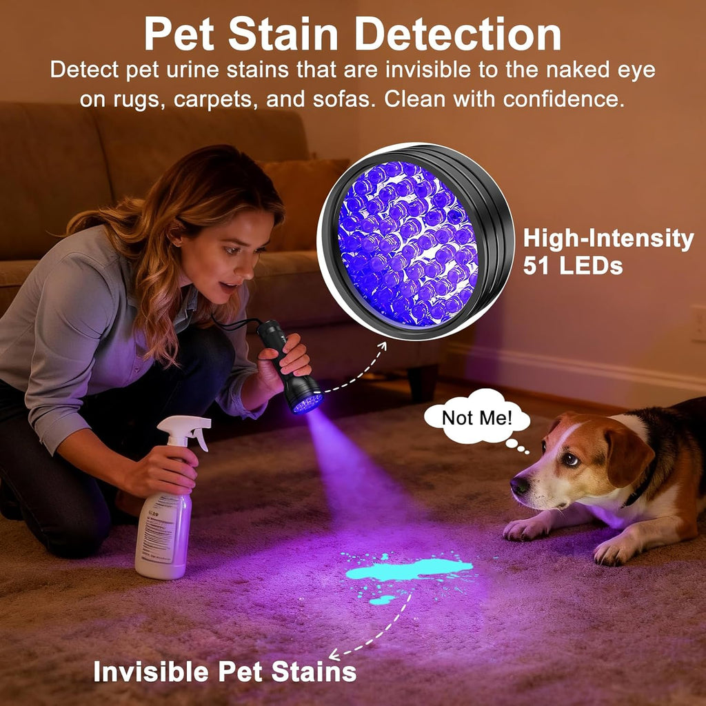 UV Blacklight Flashlight – 51 LED Pet Urine & Stain Detector
