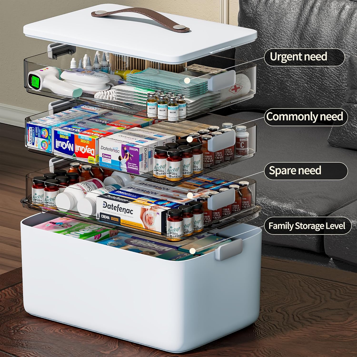 4-Tier XL Medicine Organizer – Portable First Aid Storage with Handle