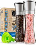 Stainless Steel Salt & Pepper Grinder Set (2 Pack) – Adjustable Ceramic, Glass Bottles