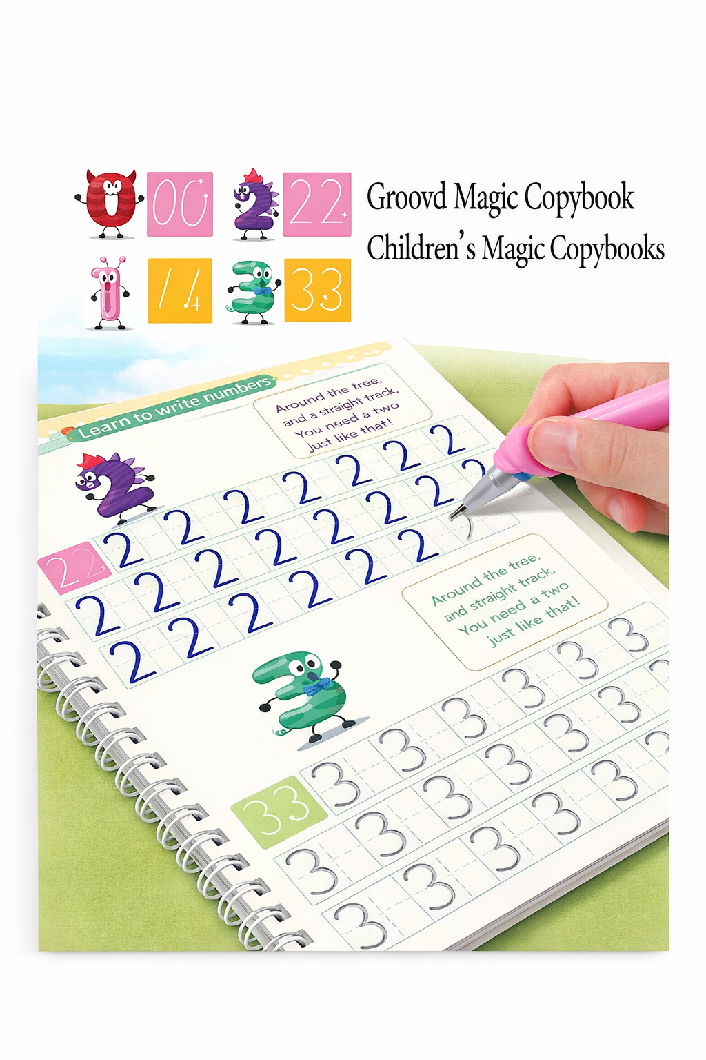 Magic Reusable Copybook Set for Kids (4 Pack) – English, Math & Drawing Writing Practice Books