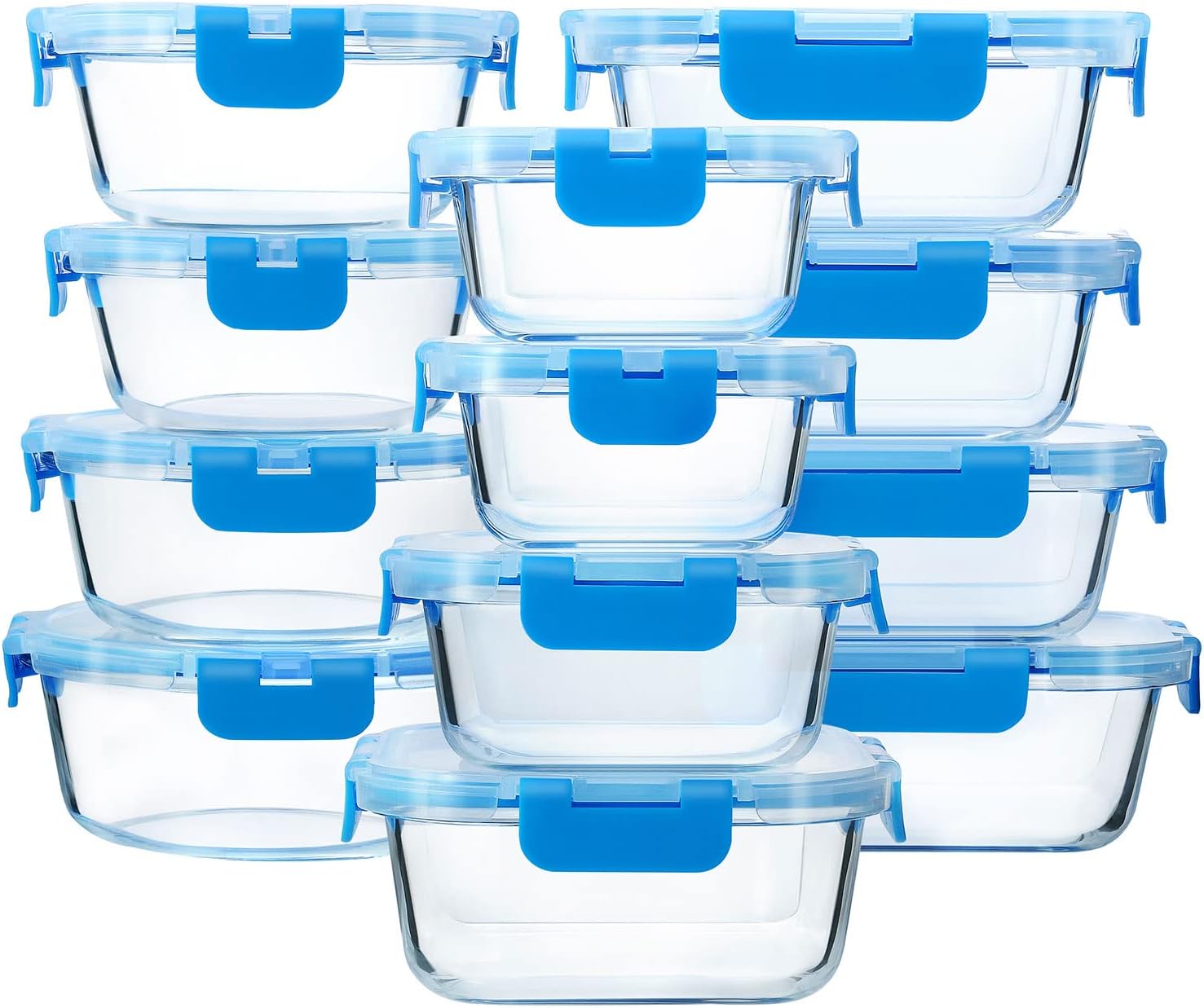 24-Piece Glass Food Storage Containers – Airtight Meal Prep Containers with Snap Lock Lids