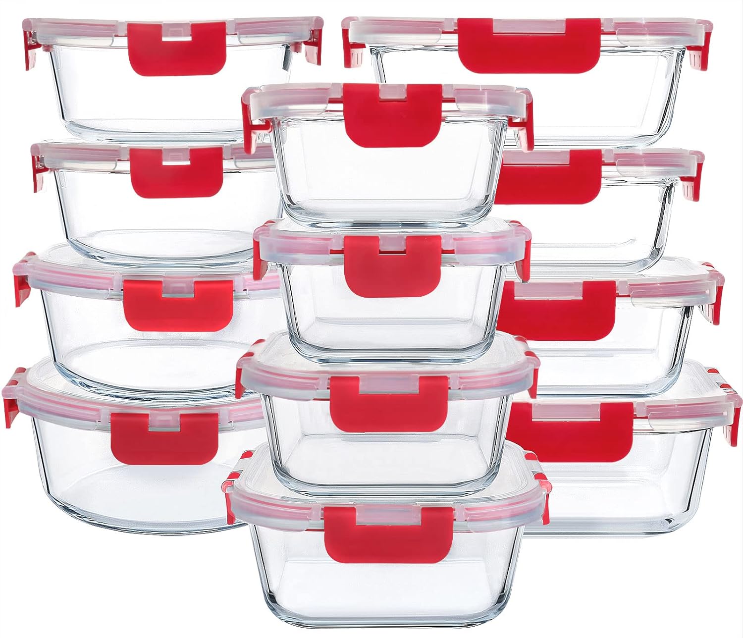 24-Piece Glass Food Storage Containers – Airtight Meal Prep Containers with Snap Lock Lids