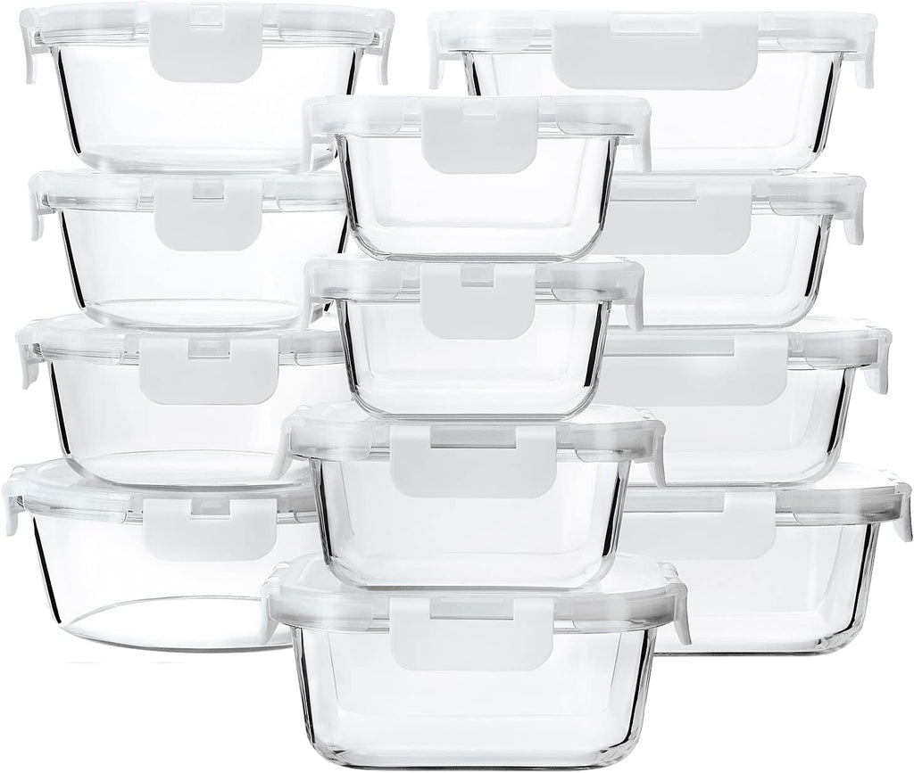 24-Piece Glass Food Storage Containers – Airtight Meal Prep Containers with Snap Lock Lids