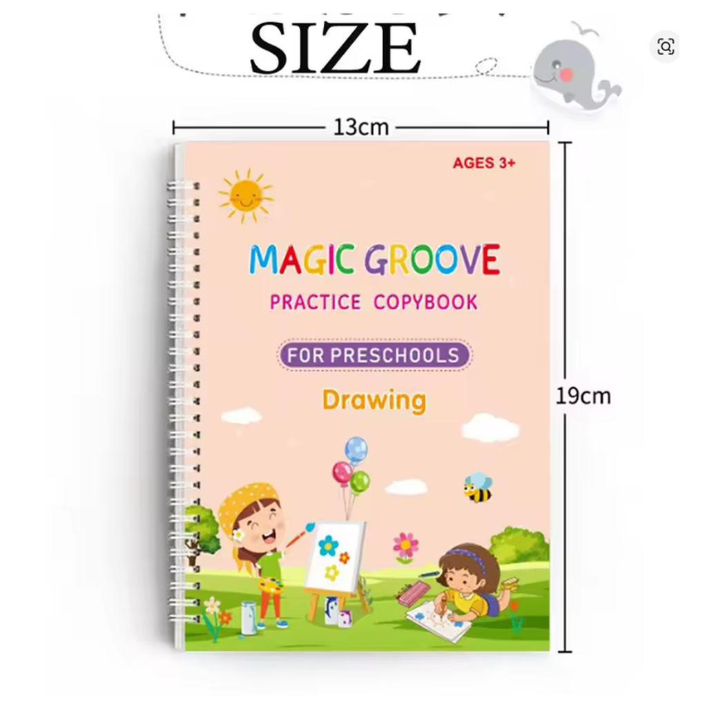 Magic Reusable Copybook Set for Kids (4 Pack) – English, Math & Drawing Writing Practice Books